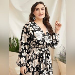 Plus Floral Surplice Front Belted Maxi Dress!